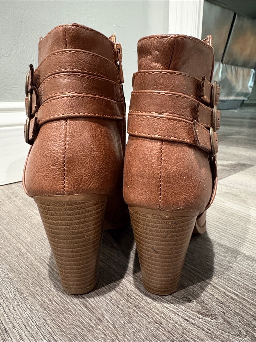 Women's Brown Strappy Buckle Ankle Booties - Picture 4 of 8